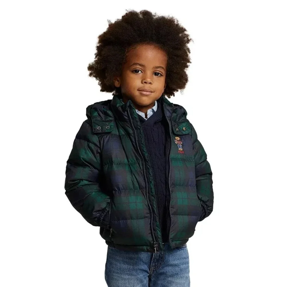 Polo Ralph Lauren Baby Boys Polo Bear Plaid Down Hooded Jacket Size 12 Months 12